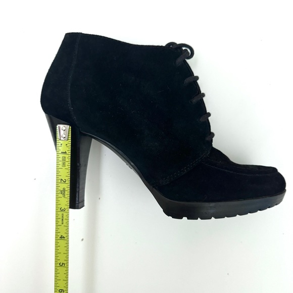 Anne Klein Tutorial Lace-up Suede Black Heeled Booties Lug-Sole Size 7 - Picture 4 of 13